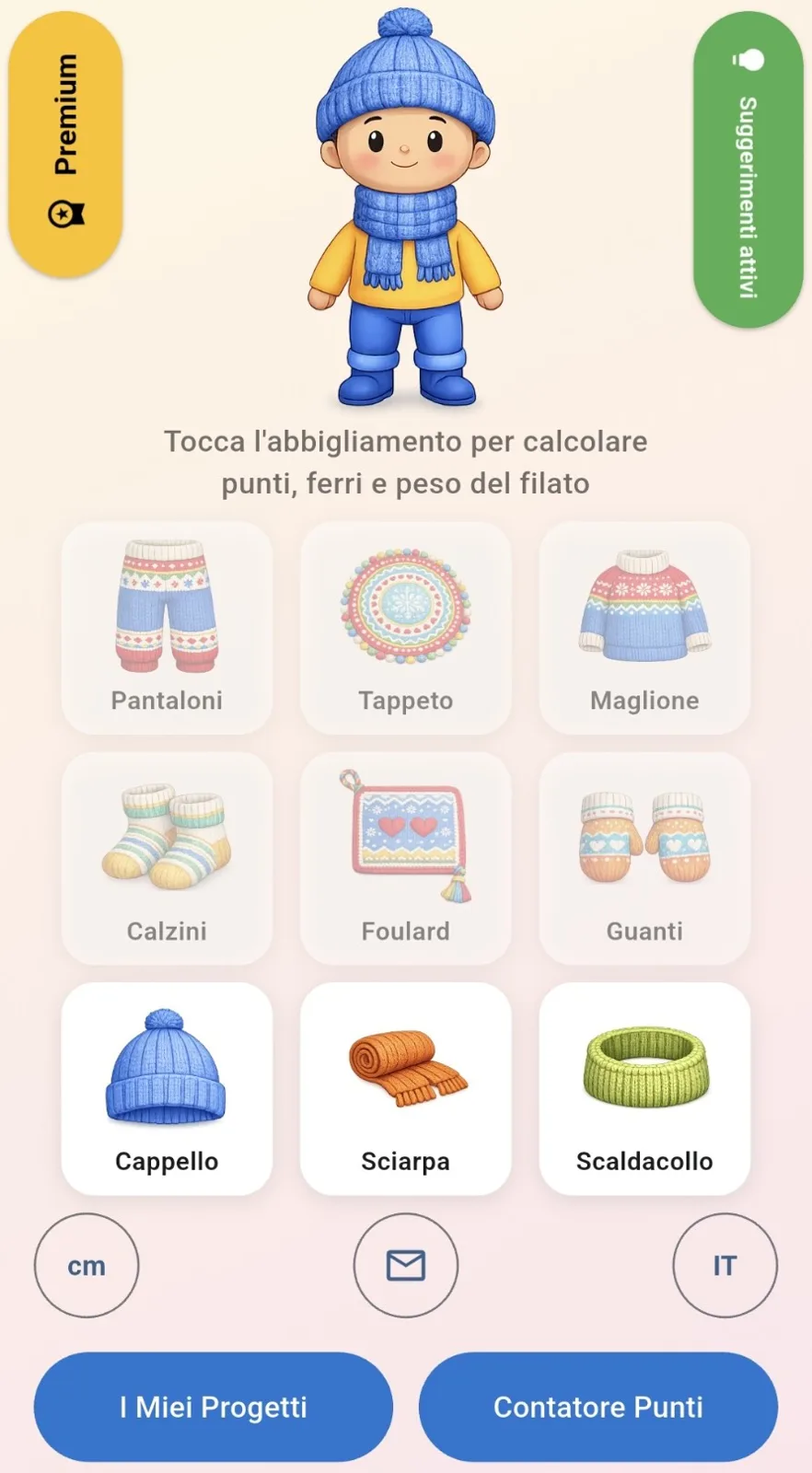 KnitPlan app screenshot (it)