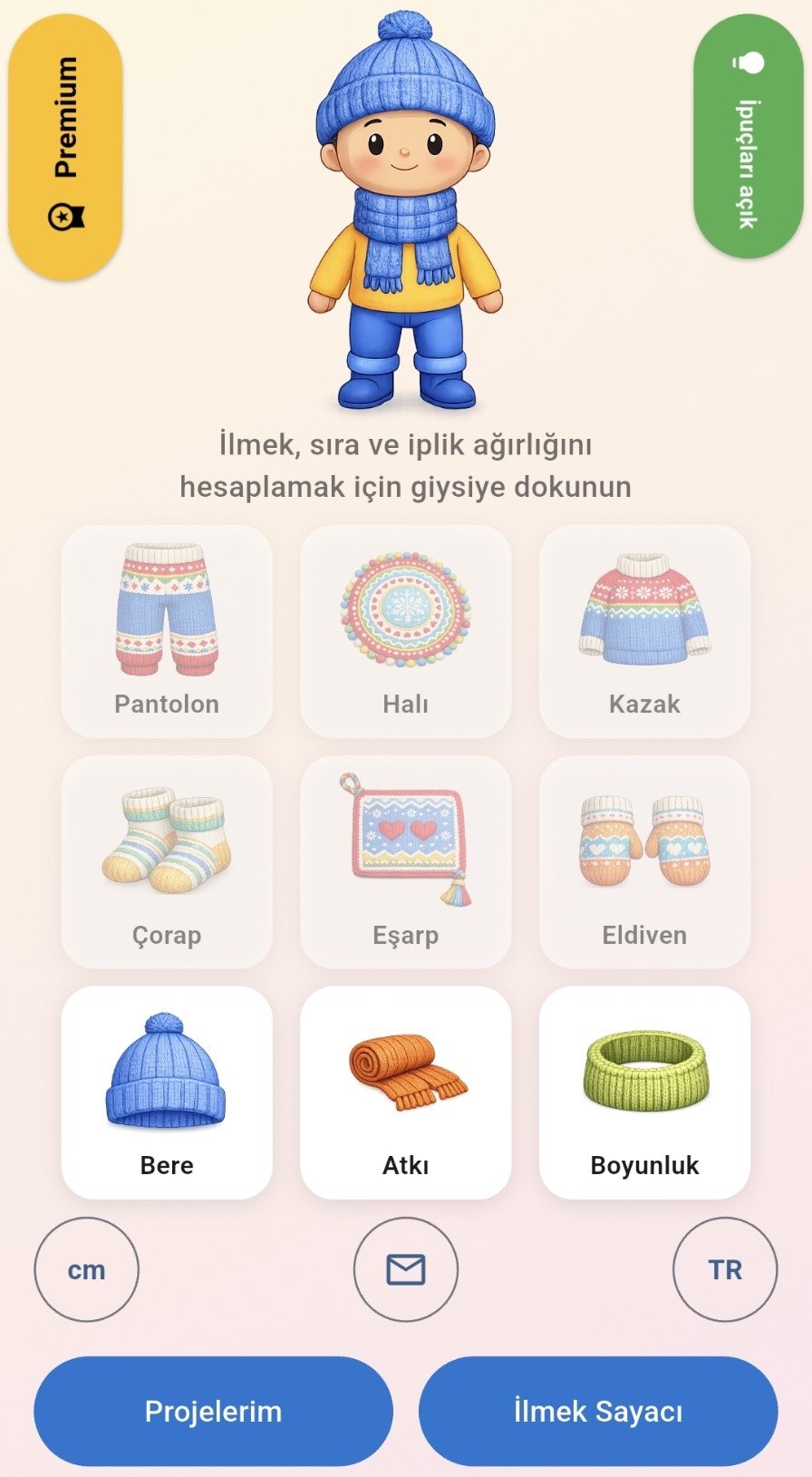 KnitPlan app screenshot (tr)