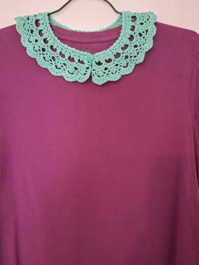 Turquoise openwork cotton collar (43×5 cm)